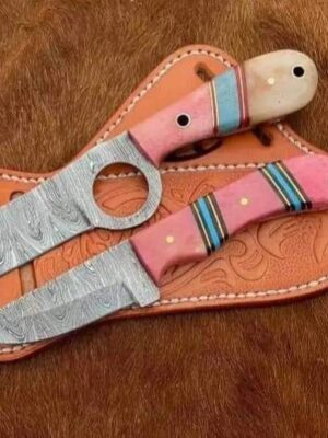 Custom Handmade High Quality Damascus steel Cowboy Skinner & pistol cutter knive