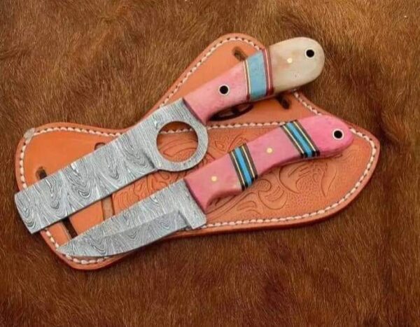 Custom Handmade High Quality Damascus steel Cowboy Skinner & pistol cutter knive